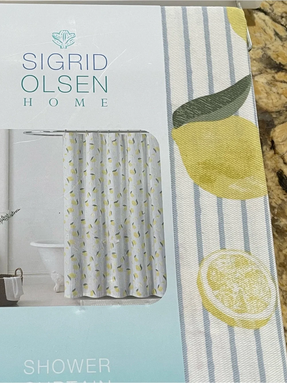 Sigrid Olsen coastal stripe lemon 🍋 design shower curtain - 72”x72” NEW